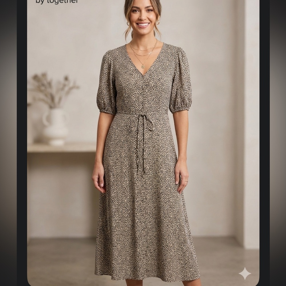 By Together Taupe Leopard Print V-Neck Maxi Dress